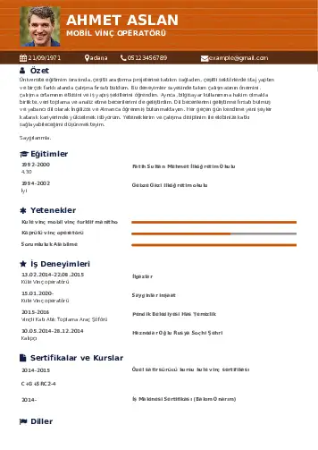 Vinç Operatörü Cv Örnekleri cv indir